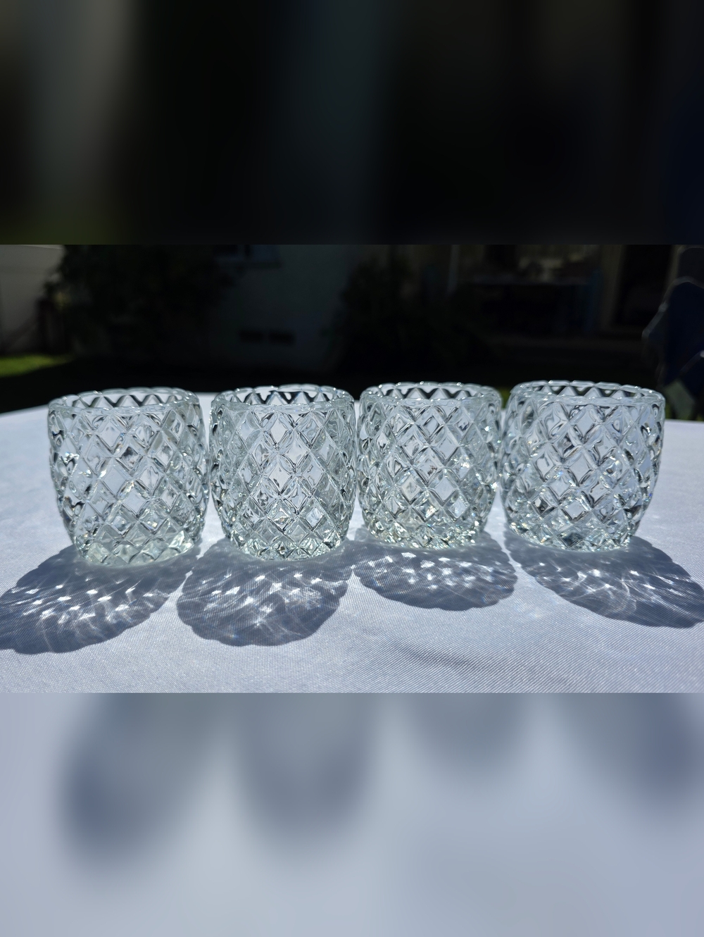 Vintage Homeco Diamond Cut Glass Votive Holders - Set of 4
